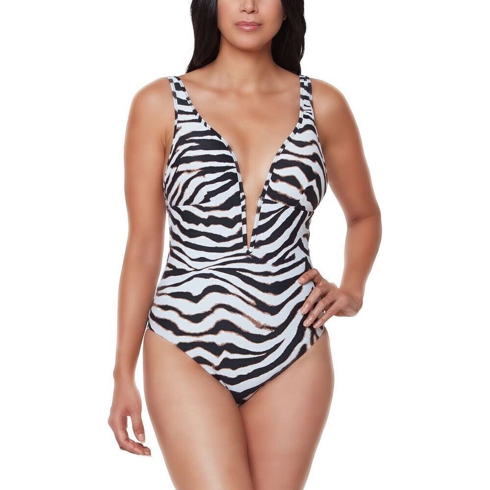 Bar III Women’s Wild Child Animal Printed V-Neck One-Piece Swimsuit NEW
